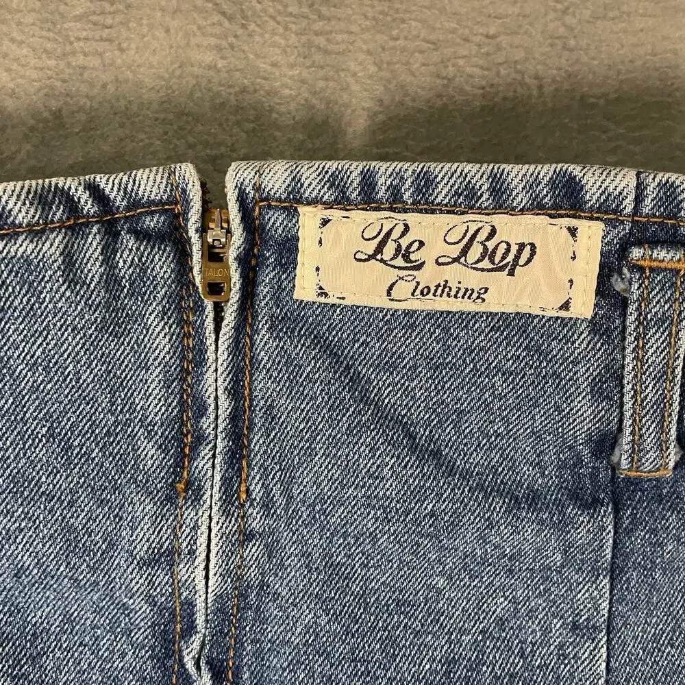 Vintage 90s Be Bop Denim Midi Skirt Button Front Slit USA Made Size 9